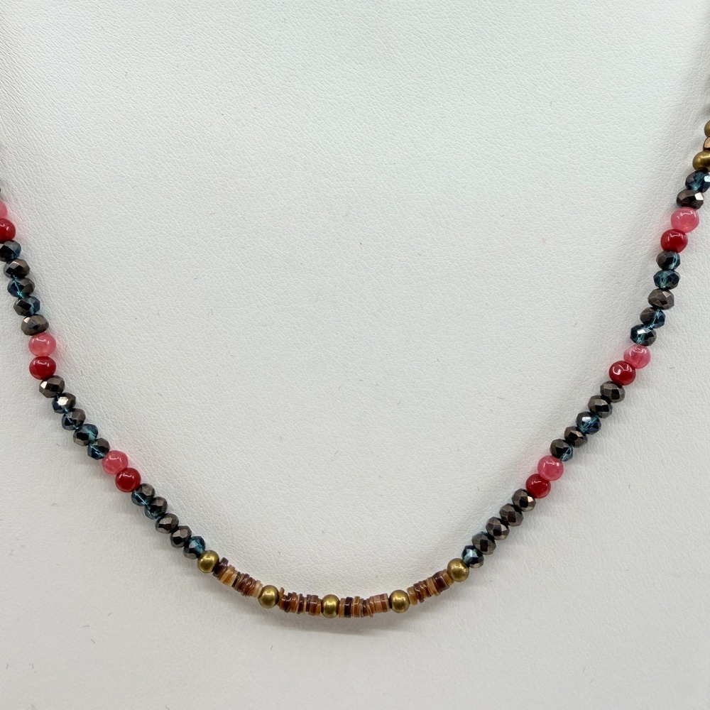 Boho Multicolored Beaded Layering Necklace with Gold Tone Accents